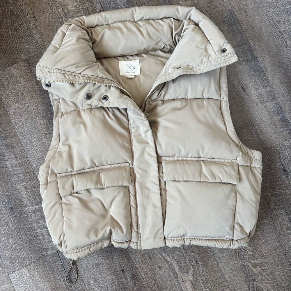 Thread & Supply || Light Tan Crop Puffer Vest